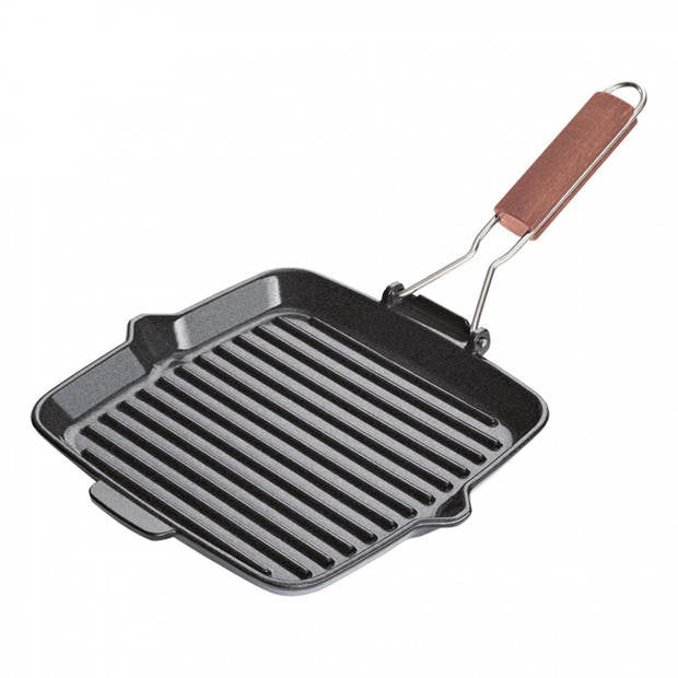 Vierkante Grillpan met Houten Handgreep 24 x 24 cm