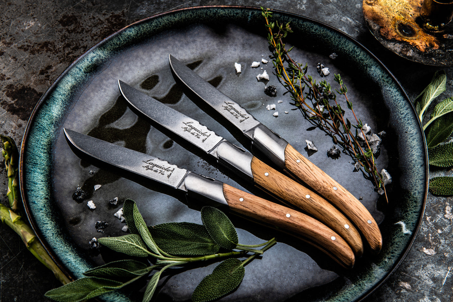 Steakmessen Luxury Line Eikenhout Stonewash 6-delig