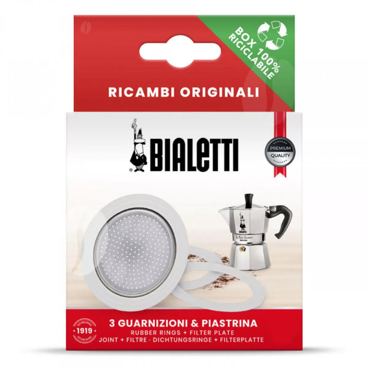 Bialetti Filterplaatje + 3 Rubberen Ringen 2-kops
