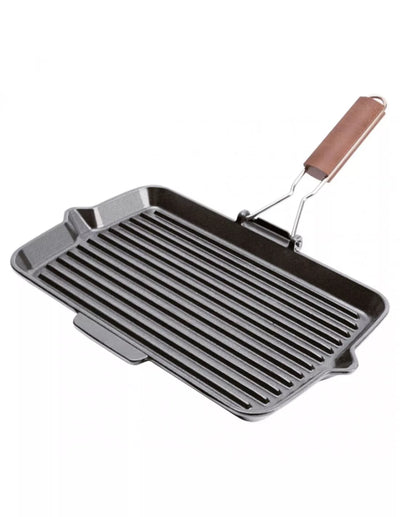 Rechthoekige Grillpan met Houten Handgreep 34 x 21 cm