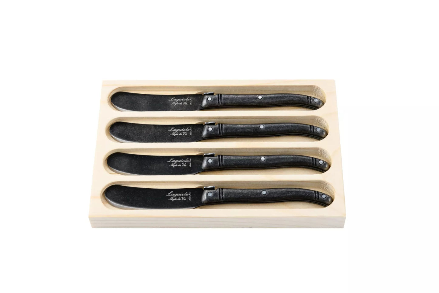Laguiole Style de Vie Botermessen Premium Line Black Stonewash 4-delig