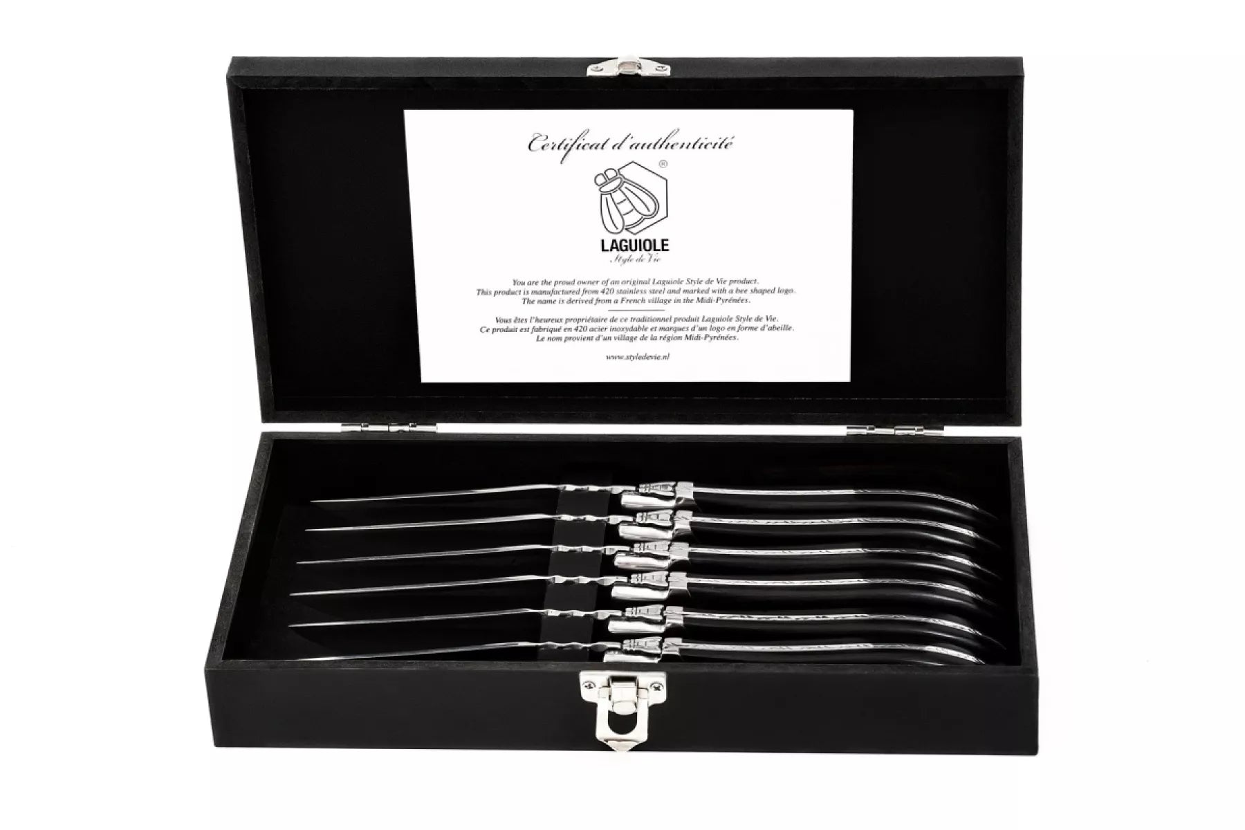 Laguiole Style de Vie Steakmessen Luxury Line Zwart Ebbenhout 6-delig